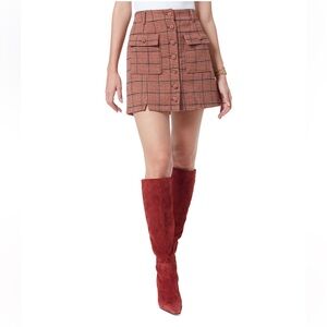 Cara Plaid A-Line Button Front Mini Skirt